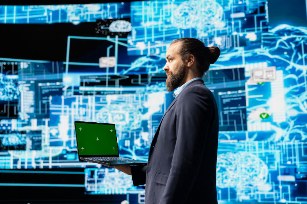 Quando un'infrastruttura informatica aziendale è progettata correttamente, le informazioni sono più facili da reperire, i processi diventano più fluidi e si riducono interruzioni, attività manuali ed errori. Nella foto, un dipendente che si connette a una rete di servizi aziendali.
